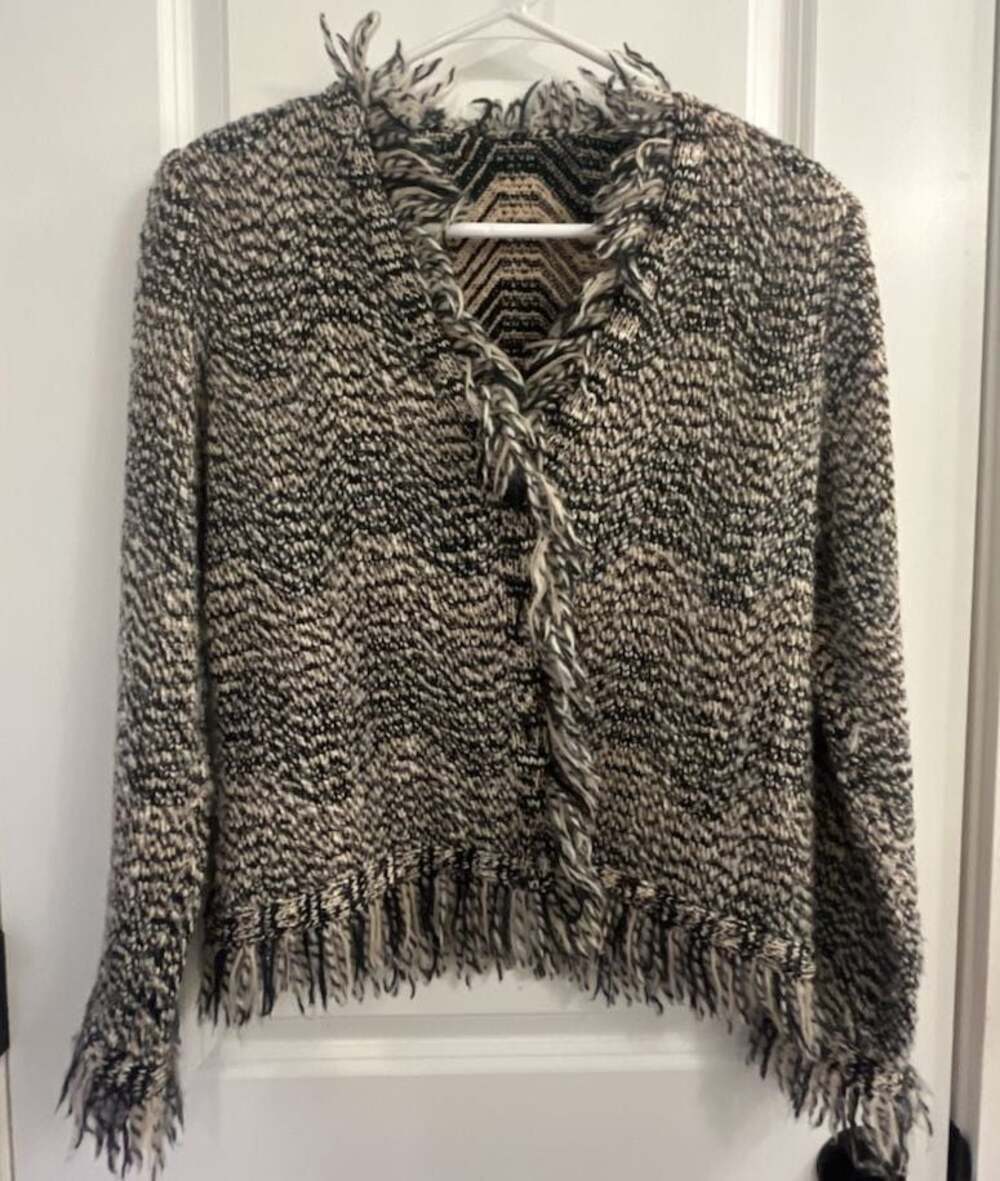 Missoni Women's Monochrome Zigzag Fringe Knit Cardigan from Italy
